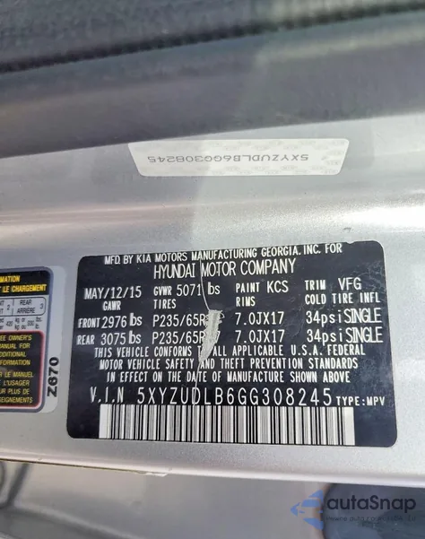 2016 Hyundai Santa Fe Sport 2.4L из США, поврежденный, VIN 5XYZUDLB6GG308245